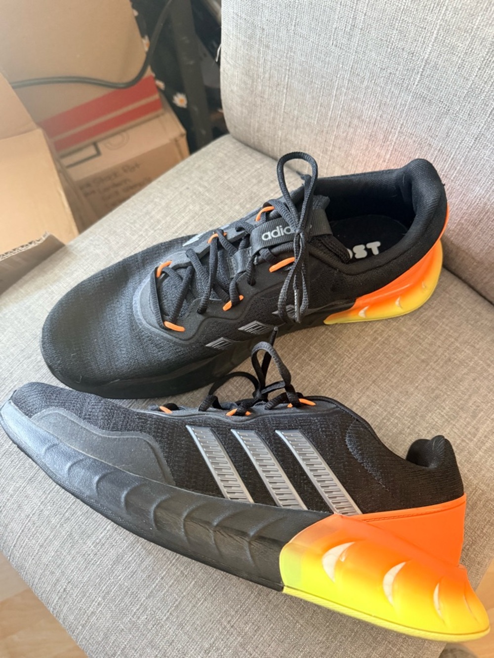 adidas Men’s Black Running Shoes with Orange Heel Accent